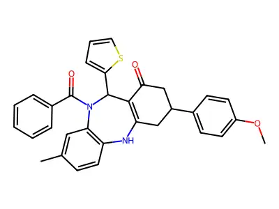 [1-hydroxy-3-(4-methoxyphenyl)-8-methyl-11-(thiophen-2-yl)-2,3,4,11-tetrahydro-10H-dibenzo[b,e][1,4]diazepin-10-yl](phenyl)methanone structure