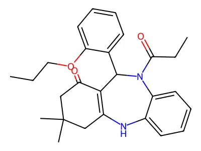 9,9-dimethyl-5-propanoyl-6-(2-propoxyphenyl)-6,8,10,11-tetrahydrobenzo[b][1,4]benzodiazepin-7-one structure