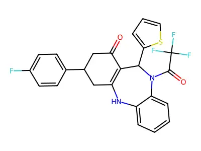 2,2,2-trifluoro-1-[3-(4-fluorophenyl)-1-hydroxy-11-(thiophen-2-yl)-2,3,4,11-tetrahydro-10H-dibenzo[b,e][1,4]diazepin-10-yl]ethanone structure