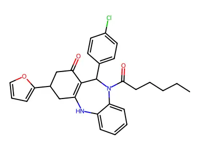 6-(4-chlorophenyl)-9-(2-furyl)-5-hexanoyl-8,9,10,11-tetrahydro-6H-benzo[b][1,4]benzodiazepin-7-one structure