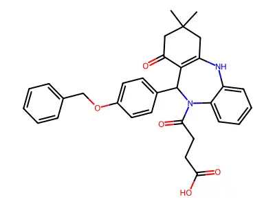 4-{11-[4-(benzyloxy)phenyl]-1-hydroxy-3,3-dimethyl-2,3,4,11-tetrahydro-10H-dibenzo[b,e][1,4]diazepin-10-yl}-4-oxobutanoic acid structure