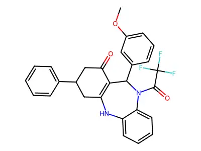 2,2,2-trifluoro-1-[1-hydroxy-11-(3-methoxyphenyl)-3-phenyl-2,3,4,11-tetrahydro-10H-dibenzo[b,e][1,4]diazepin-10-yl]ethanone structure