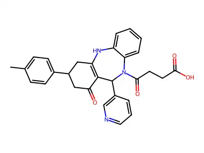 4-[1-hydroxy-3-(4-methylphenyl)-11-(pyridin-3-yl)-2,3,4,11-tetrahydro-10H-dibenzo[b,e][1,4]diazepin-10-yl]-4-oxobutanoic acid structure