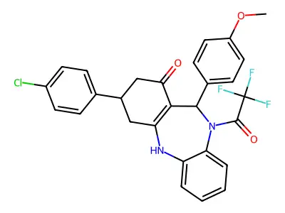9-(4-chlorophenyl)-6-(4-methoxyphenyl)-5-(2,2,2-trifluoroacetyl)-8,9,10,11-tetrahydro-6H-benzo[b][1,4]benzodiazepin-7-one structure
