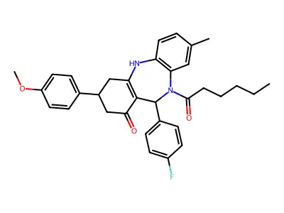 1-[11-(4-fluorophenyl)-1-hydroxy-3-(4-methoxyphenyl)-8-methyl-2,3,4,11-tetrahydro-10H-dibenzo[b,e][1,4]diazepin-10-yl]hexan-1-one structure