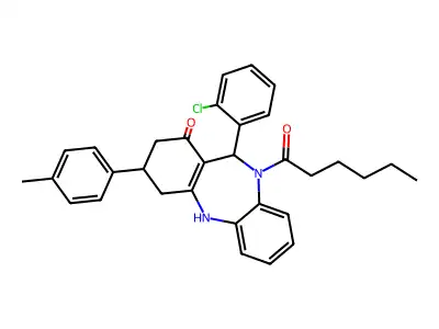 1-[11-(2-chlorophenyl)-1-hydroxy-3-(4-methylphenyl)-2,3,4,11-tetrahydro-10H-dibenzo[b,e][1,4]diazepin-10-yl]hexan-1-one structure