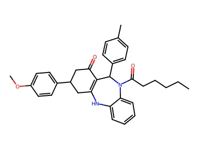 1-[1-hydroxy-3-(4-methoxyphenyl)-11-(4-methylphenyl)-2,3,4,11-tetrahydro-10H-dibenzo[b,e][1,4]diazepin-10-yl]hexan-1-one structure