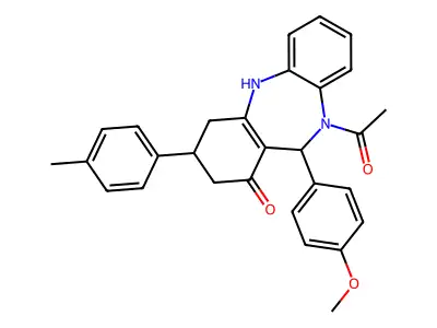 1-[1-hydroxy-11-(4-methoxyphenyl)-3-(4-methylphenyl)-2,3,4,11-tetrahydro-10H-dibenzo[b,e][1,4]diazepin-10-yl]ethanone structure