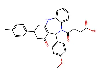 4-[1-hydroxy-11-(4-methoxyphenyl)-3-(4-methylphenyl)-2,3,4,11-tetrahydro-10H-dibenzo[b,e][1,4]diazepin-10-yl]-4-oxobutanoic acid structure