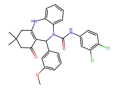 N-(3,4-dichlorophenyl)-1-hydroxy-11-(3-methoxyphenyl)-3,3-dimethyl-2,3,4,11-tetrahydro-10H-dibenzo[b,e][1,4]diazepine-10-carboxamide structure
