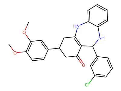 11-(3-chlorophenyl)-3-(3,4-dimethoxyphenyl)-3,4,10,11-tetrahydro-2H-dibenzo[b,e][1,4]diazepin-1-ol structure