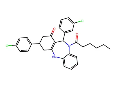 1-[11-(3-chlorophenyl)-3-(4-chlorophenyl)-1-hydroxy-2,3,4,11-tetrahydro-10H-dibenzo[b,e][1,4]diazepin-10-yl]hexan-1-one structure