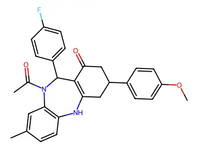 1-[11-(4-fluorophenyl)-1-hydroxy-3-(4-methoxyphenyl)-8-methyl-2,3,4,11-tetrahydro-10H-dibenzo[b,e][1,4]diazepin-10-yl]ethanone structure