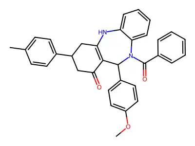 5-benzoyl-6-(4-methoxyphenyl)-9-(p-tolyl)-8,9,10,11-tetrahydro-6H-benzo[b][1,4]benzodiazepin-7-one structure