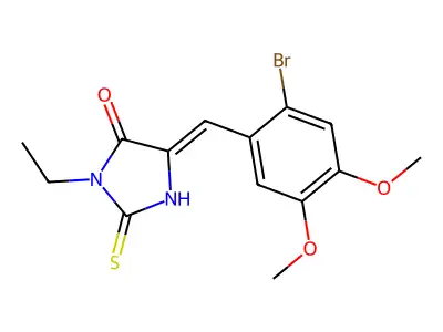 (5Z)-5-[(2-bromo-4,5-dimethoxyphenyl)methylidene]-3-ethyl-2-sulfanylideneimidazolidin-4-one structure