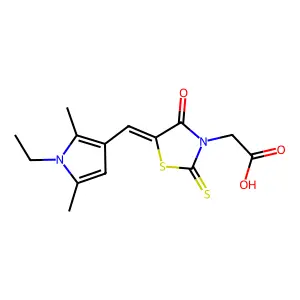 {(5E)-5-[(1-ethyl-2,5-dimethyl-1H-pyrrol-3-yl)methylidene]-4-oxo-2-thioxo-1,3-thiazolidin-3-yl}acetic acid structure