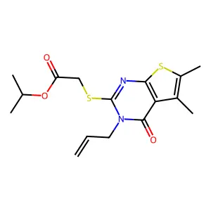 propan-2-yl {[5,6-dimethyl-4-oxo-3-(prop-2-en-1-yl)-3,4-dihydrothieno[2,3-d]pyrimidin-2-yl]sulfanyl}acetate structure