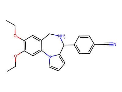 4-(8,9-diethoxy-5,6-dihydro-4H-pyrrolo[1,2-a][1,4]benzodiazepin-5-ium-4-yl)benzonitrile structure