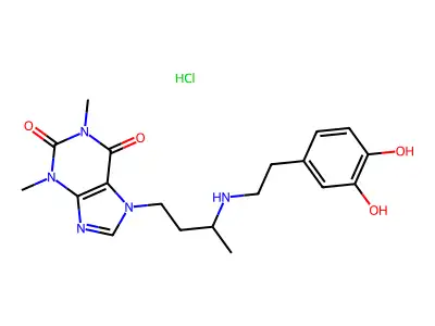 7-(3-(2-(3,4-Dihydroxyphenyl)ethylamino)butyl)theophylline hydrochloride structure