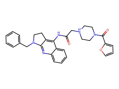 N-(1-benzyl-2,3-dihydropyrrolo[2,3-b]quinolin-4-yl)-2-[4-(furan-2-carbonyl)piperazin-1-ium-1-yl]acetamide structure