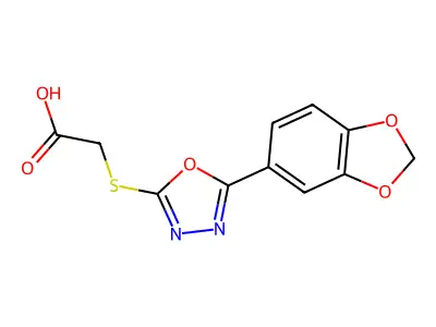 2-((5-(1,3-Dioxaindan-5-yl)-1,3,4-oxadiazol-2-yl)sulfanyl)acetic acid structure