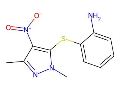2-[(1,3-dimethyl-4-nitro-1H-pyrazol-5-yl)sulfanyl]aniline structure