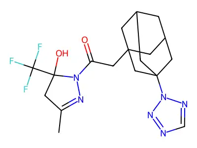 1-[5-hydroxy-3-methyl-5-(trifluoromethyl)-4H-pyrazol-1-yl]-2-[3-(tetrazol-2-yl)-1-adamantyl]ethanone structure
