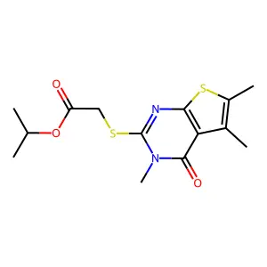 propan-2-yl [(3,5,6-trimethyl-4-oxo-3,4-dihydrothieno[2,3-d]pyrimidin-2-yl)sulfanyl]acetate structure