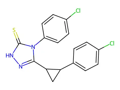 4-(4-chlorophenyl)-3-[2-(4-chlorophenyl)cyclopropyl]-1H-1,2,4-triazole-5-thione structure