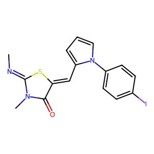 (2Z,5E)-5-((1-(4-iodophenyl)-1H-pyrrol-2-yl)methylene)-3-methyl-2-(methylimino)thiazolidin-4-one structure