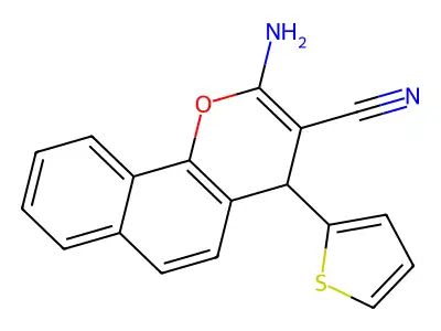 2-amino-4-(thiophen-2-yl)-4H-benzo[h]chromene-3-carbonitrile structure