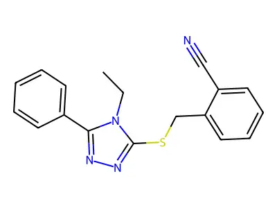 2-[(4-Ethyl-5-phenyl-1,2,4-triazol-3-yl)sulfanylmethyl]benzonitrile structure