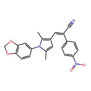 (2E)-3-[1-(1,3-benzodioxol-5-yl)-2,5-dimethyl-1H-pyrrol-3-yl]-2-(4-nitrophenyl)prop-2-enenitrile structure