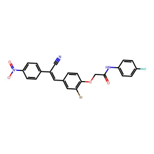 2-[2-bromo-4-[(E)-2-cyano-2-(4-nitrophenyl)ethenyl]phenoxy]-N-(4-fluorophenyl)acetamide structure