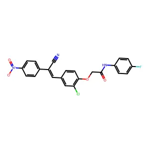 2-[2-chloro-4-[(E)-2-cyano-2-(4-nitrophenyl)ethenyl]phenoxy]-N-(4-fluorophenyl)acetamide structure