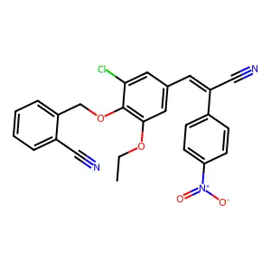 2-({2-chloro-4-[(E)-2-cyano-2-(4-nitrophenyl)ethenyl]-6-ethoxyphenoxy}methyl)benzonitrile structure