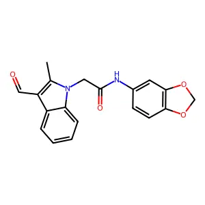 N-(1,3-benzodioxol-5-yl)-2-(3-formyl-2-methyl-1H-indol-1-yl)acetamide structure