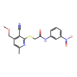 2-[3-cyano-4-(methoxymethyl)-6-methylpyridin-2-yl]sulfanyl-N-(3-nitrophenyl)acetamide structure