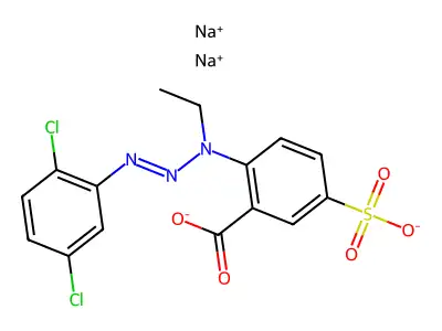 Benzoic acid, 2-[3-(2,5-dichlorophenyl)-1-ethyl-2-triazenyl]-5-sulfo-, disodium salt structure