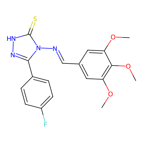 (E)-5-(4-fluorophenyl)-4-((3,4,5-trimethoxybenzylidene)amino)-4H-1,2,4-triazole-3-thiol structure
