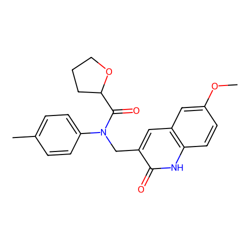 N-[(6-methoxy-2-oxo-1H-quinolin-3-yl)methyl]-N-(4-methylphenyl)-2-oxolanecarboxamide structure