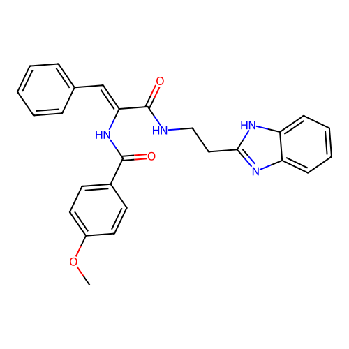 N-[1-[2-(1H-benzoimidazol-2-yl)ethylcarbamoyl]-2-phenyl-ethenyl]-4-methoxy-benzamide structure