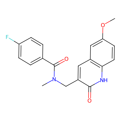 4-fluoro-N-[(6-methoxy-2-oxo-1H-quinolin-3-yl)methyl]-N-methylbenzamide structure
