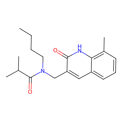 N-butyl-2-methyl-N-[(8-methyl-2-oxo-1H-quinolin-3-yl)methyl]propanamide structure