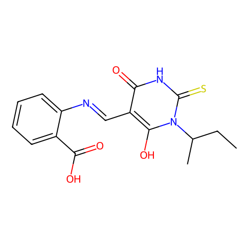 2-[(1-butan-2-yl-4,6-dioxo-2-sulfanylidene-1,3-diazinan-5-ylidene)methylamino]benzoic Acid structure