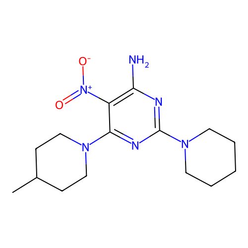 6-(4-Methylpiperidin-1-yl)-5-nitro-2-(piperidin-1-yl)pyrimidin-4-amine structure