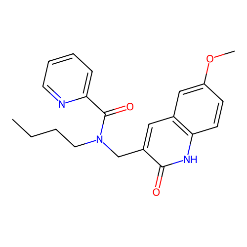 N-butyl-N-[(6-methoxy-2-oxo-1H-quinolin-3-yl)methyl]-2-pyridinecarboxamide structure