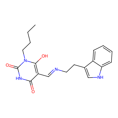 1-butyl-5-[[2-(1H-indol-3-yl)ethylamino]methylidene]-1,3-diazinane-2,4,6-trione structure