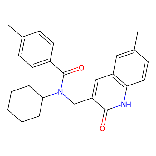 N-cyclohexyl-4-methyl-N-[(6-methyl-2-oxo-1H-quinolin-3-yl)methyl]benzamide structure