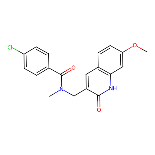 4-chloro-N-[(7-methoxy-2-oxo-1H-quinolin-3-yl)methyl]-N-methylbenzamide structure